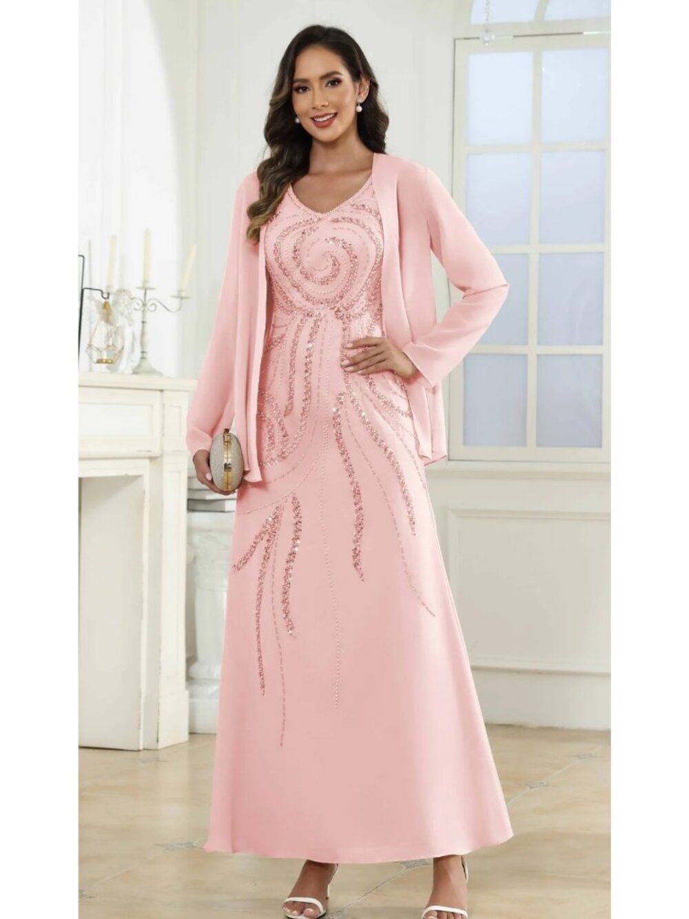 Boutique  Embellished Mother of the Bride 2PCS Dress & Jacket Set Size 14